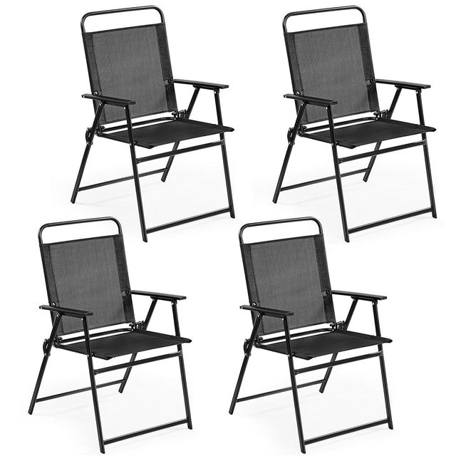 Yaheetech Outdoor Patio Chairs Folding Patio Chairs Set of 4, Portable Dining Chairs for Camping, Lawn, Garden and Porch with Metal Frame, Armrests, Stackable Patio Chairs
