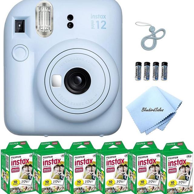 Fujifilm Mini 12 Instant Camera Starter Bundle: Includes Mini Film Value Pack (60 Sheets) + 4 Pack AA Batteries + Lens Cleaning Cloth (Pastel Blue)