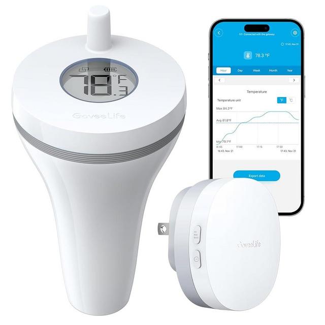 GoveeLife Smart Pool Thermometer with Smart Gateway, Digital Swimming Pool Thermometer Temperature Monitor with IPX7 Waterproof, Remote App Notification Alert for Ice Bath Tub, Fishbowl, Pond,Hot Tub