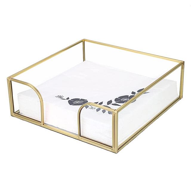 Sumnacon Square Glass Napkin Holder - Stylish Gold Luncheon Napkin Holder for Dining Table Countertop Kitchen, Decorative Napkin Holder Basket for Picnic Wedding Party Restaurant Office Hotel