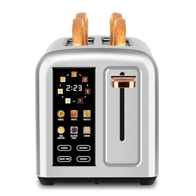 SEEDEEM Toaster 2 Slice with Touch Screen, Faster Heating Speed, 7 Shade Setting, 6 Bread Type, 1.5”Wide Slots Toaster, Removable Crumb Tray, 1350W, Silver Metallic