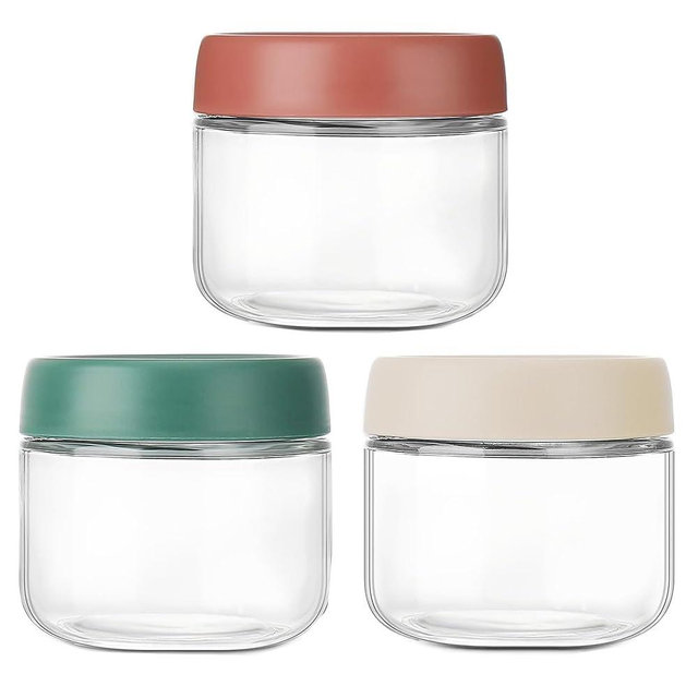 3Pack Overnight Oats Containers with Lids,10oz Glass Jar with Scew Lid,Salad Dressing Fruit Veggies Sauce Snacks Meal Prep Food Containers,Spice Jars,Wide Mouth Storage Containers
