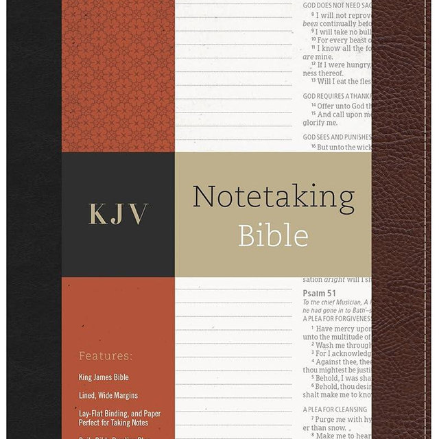 KJV Notetaking Bible, Black/Brown Bonded Leather Hardcover, Black Letter, Wide Margins, Journaling Space, Single-Column, Reading Plan, Easy-to-Read Bible MCM Type