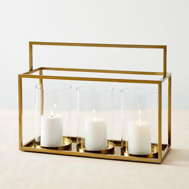 14 in Triple Framed Metal Lanterns - Brass