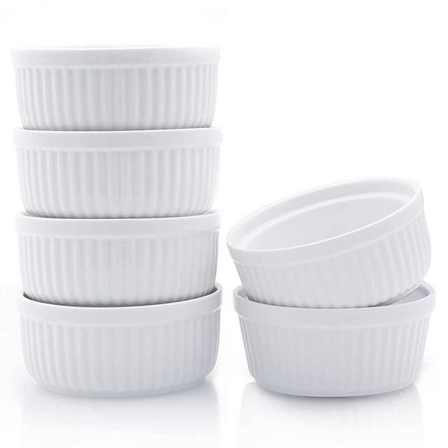 Nuwave Ceramic Ramekins 8 oz, Set of 6, Elegant Classic Style Ramekins for Baking Souffles, Creme Brulées, Custards, Puddings, 4.3” Wide & 2” Tall, Microwave, Oven & Dishwasher-Safe, Ivory White