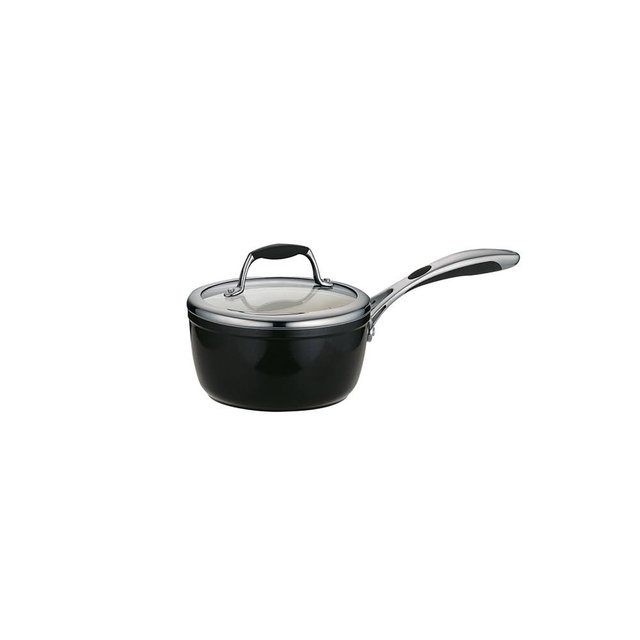 Tramontina Ceramica Deluxe 1.5-Quart Sauce Pan with Glass Lid, Ceramic Non Stick Small Saucepan, Oven-Safe, Metallic Black