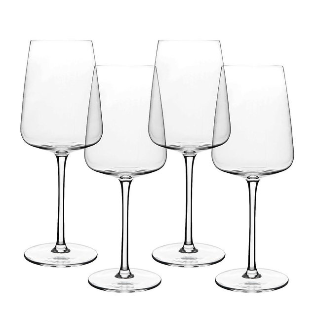 over&back 12oz Modern Glassware - Set of 4 Contemporary Stem Drinking Glasses for Parties, Get-togethers, and More - Mouth-Blown - Wine Cups for Kitchen and Dining Room - Clear