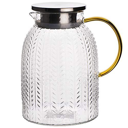 Warm Crystal, The Glass Water Pitcher with Lid and Handle, Glass Tea Pitcher, Carafe, Teapot and Jug for Coffee, Juice, Ice Water and Flower Tea Suitable for Your Fridge and Coffeemaker (60 oz)
