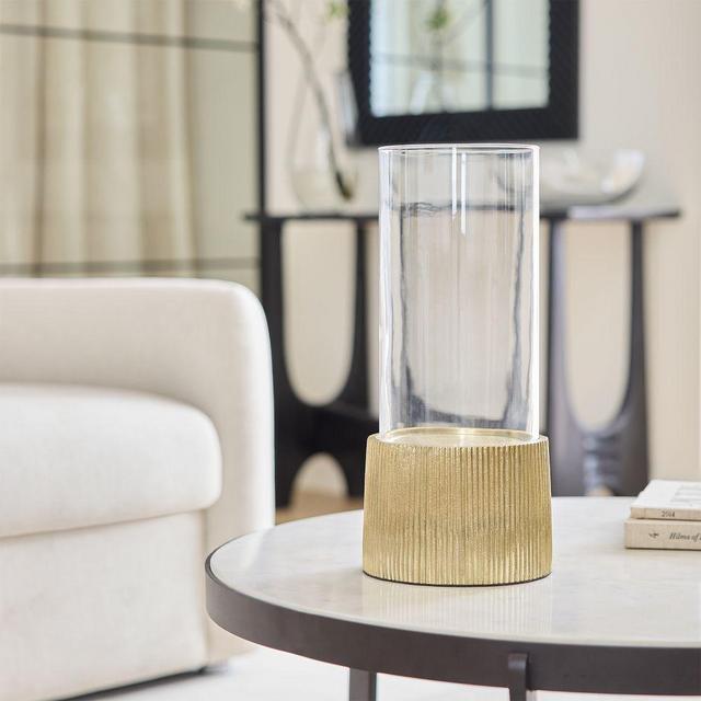 Textured Metal Hurricane, Antique Brass, Large, 16"H