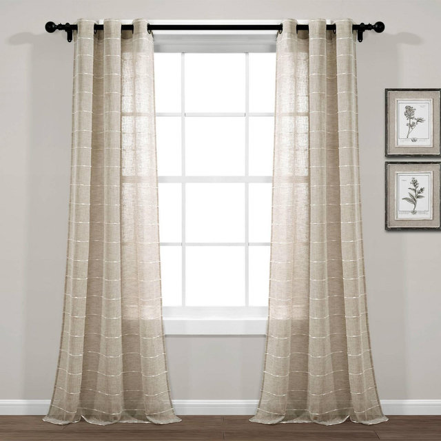 Set of 2 Farmhouse Textured Grommet Sheer Window Curtain Panels Neutral - Lush Décor