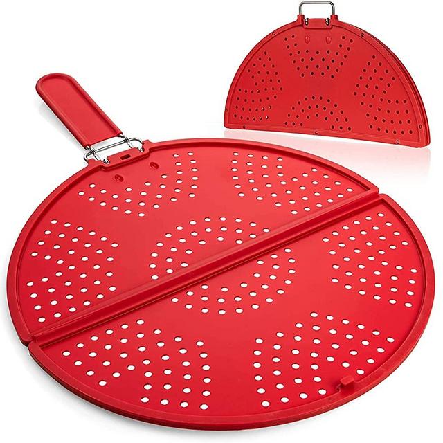 K KIRKWOOD KITCHEN Splatter Screen for Frying Pan Foldable Grease Splatter Guard Silicone Splatter Shields Multifunction Oil Screen for Skillet with Folding Handle Bacon Splatter Screen Strainer