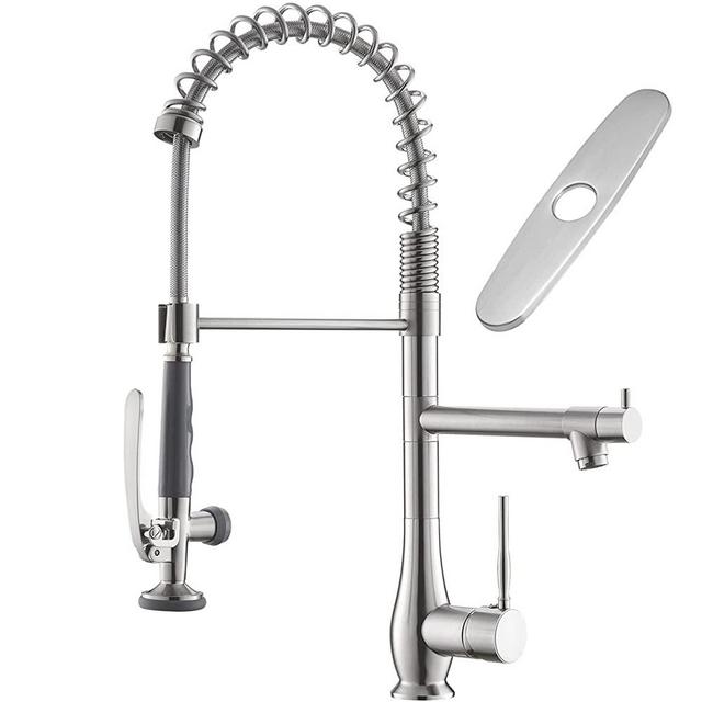 GIMILI Kitchen Faucet with Pull Down Sprayer, Single Handle High Pressure Kitchen Sink Faucet, Commercial Double-Headed Stainless Steel Kitchen Faucets Sink with Deck Plate, Brushed Nickel
