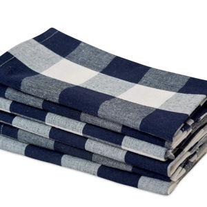 Cotton Napkins - Plaid Navy Blue and Cream