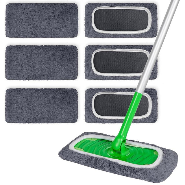 INFICRIME 6 Pack Reusable Microfiber Mop Pads Compatible with Swiffer Sweeper Mop, Dry Sweeping Cloths & Wet Mopping Cloths, Washable Mop Pads for Surface/Hardwood Floor Cleaning (Mop is Not Included)