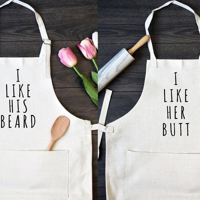 His and Hers Linen Kitchen Aprons, Funny...