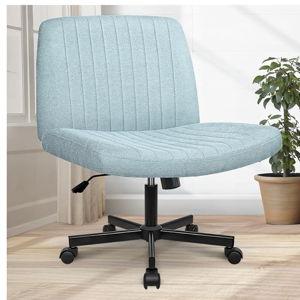 Orange Factory Criss Cross Chair Wheels Wide Cross Legged Office Desk Vanity Chair Comfy Fabric Armless Adjustable Swivel for Home Computer Task (Mint)
