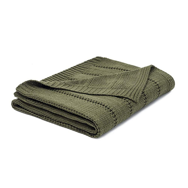 RECYCO Acrylic Solid Color Knitted Throw Blanket Cable Textured Decorative Throw Blanket for Couch Chairs Bedroom Office Home Decor (Moss Green)