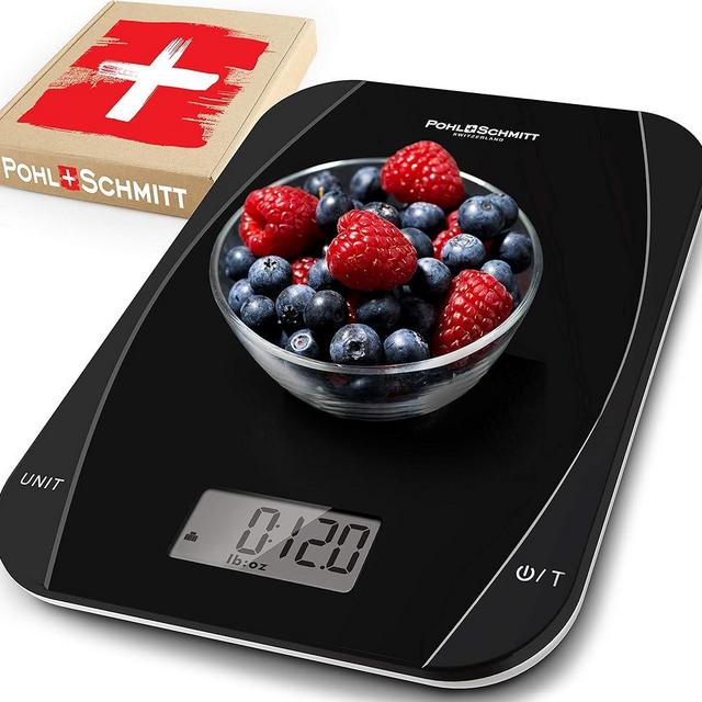 Pohl Schmitt Mechanical/Digital Food Kitchen Scale - Multi-Transducer Scale for Greater Precision with Auto Shut-Off (Batt. Incl.), Black