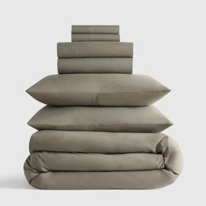 Classic Organic Percale Deluxe Queen Bedding Bundle in Dried Sage