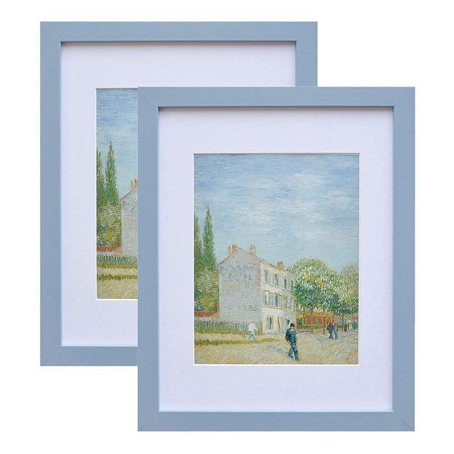 Muzilife 11x14 Wood Picture Frame with Real Glass Cover, Blue Photo Frame Display Pictures 8x10 with Mat or 11x14 Without Mat, Vertical & Horizontal on Wall, 2pcs
