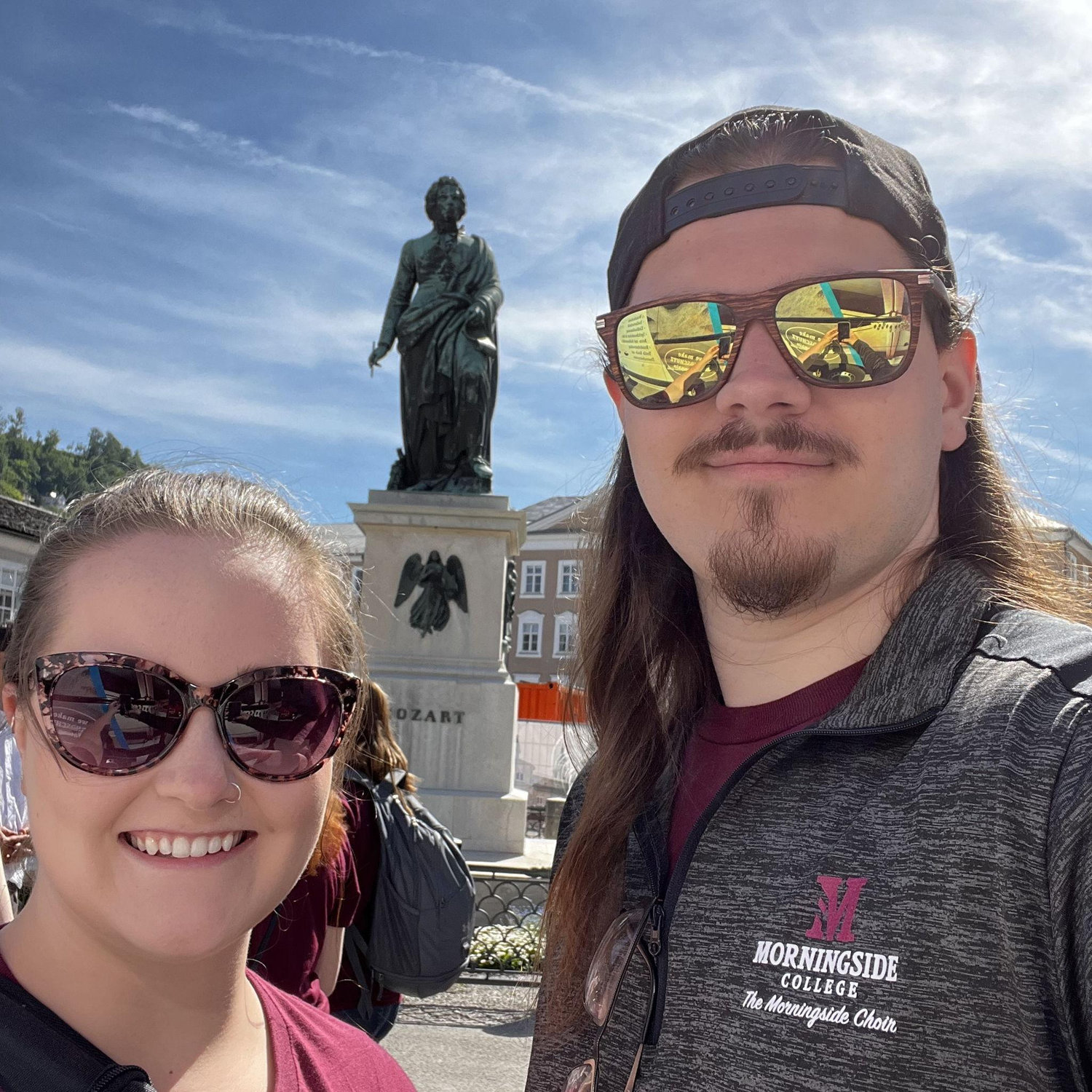Checking out Mozart Statue in Austria Europe trip 2022