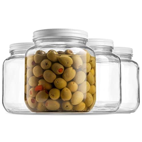 Half Gallon Glass Mason Jar (64 Oz - 2 Quart) - 4 Pack - Wide Mouth, Metal Airtight Lid, USDA Approved BPA-Free Dishwasher Safe Canning Jar for Fermenting, Sun Tea, Kombucha, Dry Food Storage, Clear
