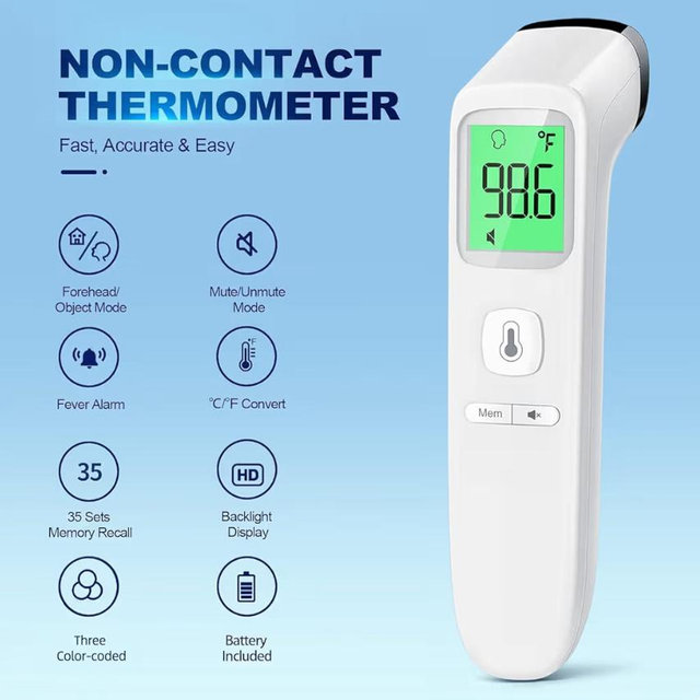 No-Touch Thermometer for Adults and Kids, Accurate Digital Baby Thermometer, Fever Alarm & Silent Mode, 2 in 1 Forehead & Object Mode
