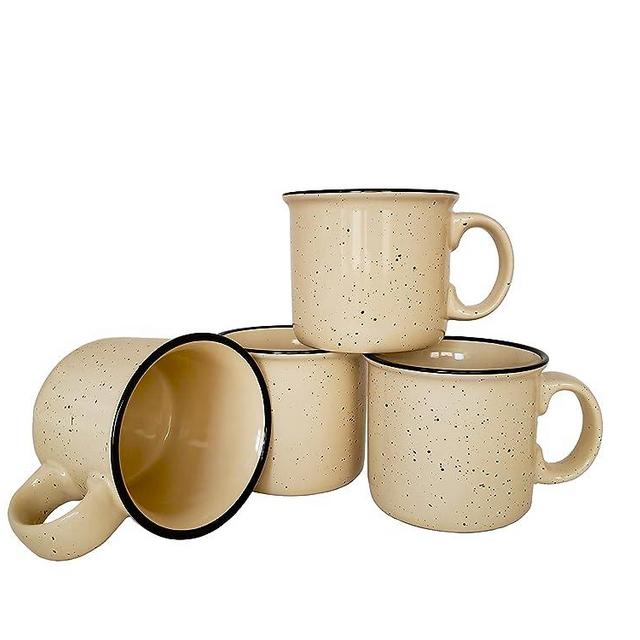 Essential Drinkware 14oz Ceramic Campfire Coffee Mug (Set of 4), Sand with Speckled Finish - Durable Thick Walled Camping Style Cup for Outdoors or Home