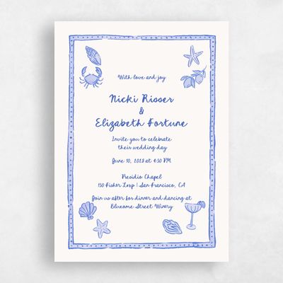Cornflower Blue Wedding Invitation - Tenger Portrait