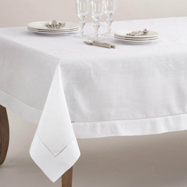 Saro Lifestyle Tablecloth With Hemstitch Border Design, 70"x160", White