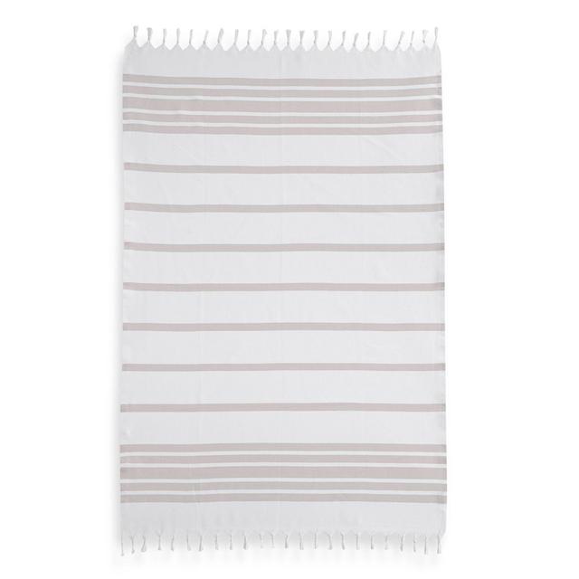 Linum Home Textiles Herringbone Fouta Pestemal Beach Towel in Beige