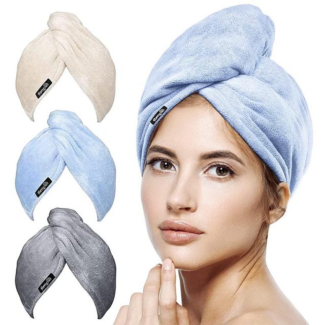 Microfiber Hair Towel Wrap POPCHOSE Ultra Absorbent, Fast Drying Hair Turban Soft, No Frizz Hair Wrap Towels for Women Wet Hair, Curly, Longer, Thicker Hair