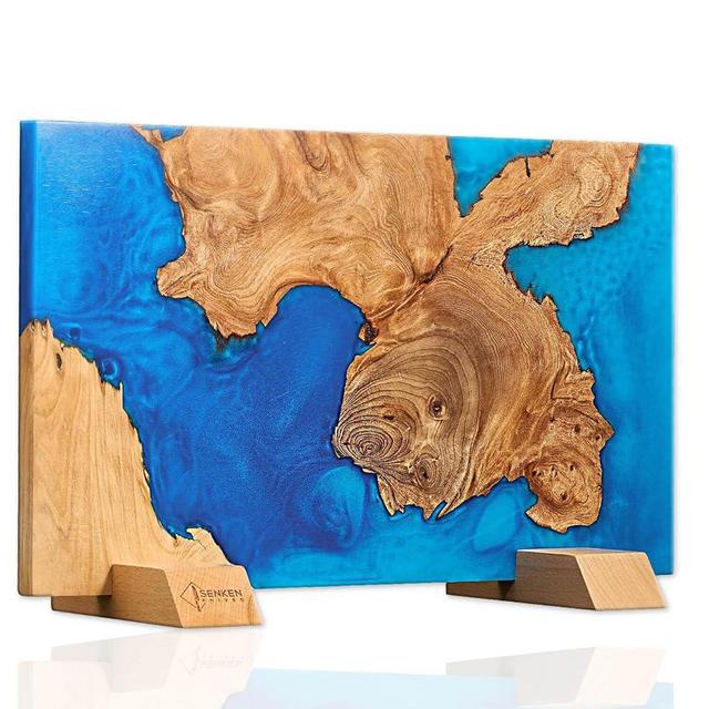 SENKEN "Tsunami" Extra Large Magnetic Knife Block - Holds Up to 16 Knives - Knife Block without Knives, Universal Knife Holder, Beautiful Blue Resin & Natural Wood Blend ("Tsunami" Blue Resin Blend)