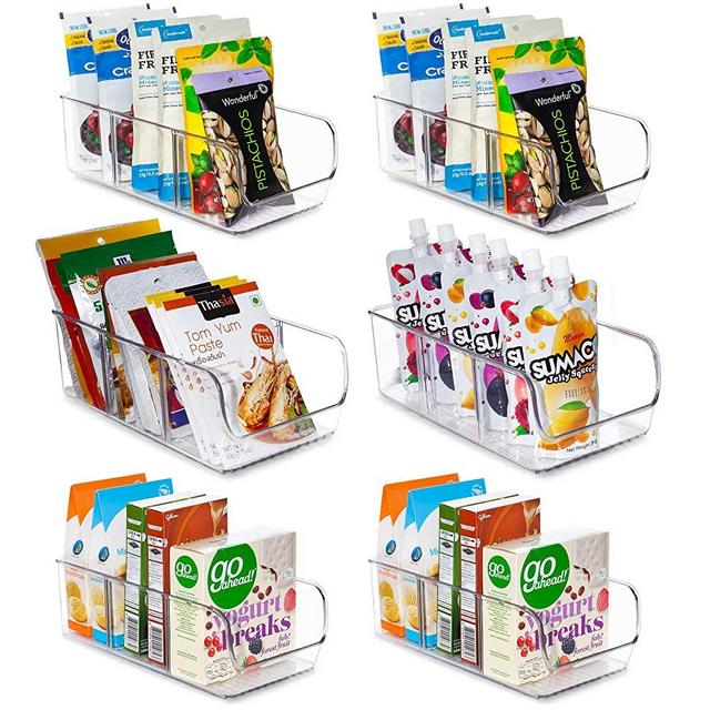 YIHONG 6 Pack Clear Storage Bins for Pantry Organization and Storage, Plastic Organizer Bins for Holding Seasoning Packets, Spice Pouches, Tea, Sugar, Snacks Packets, with 2 Removable Dividers