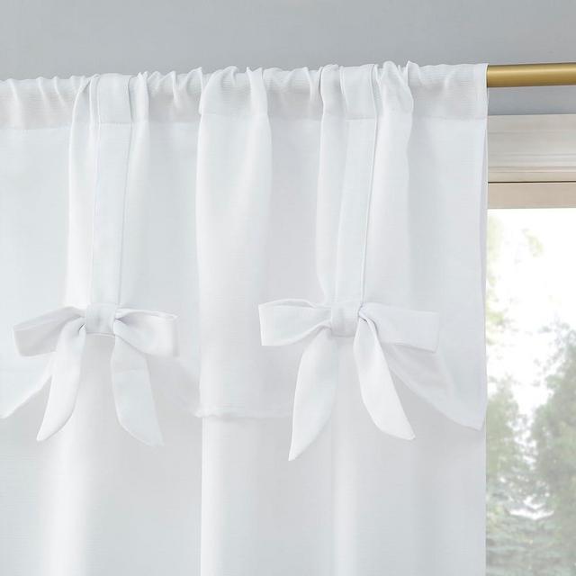 Sun Zero Emma Generation Bow Valance Semi-Sheer Rod Pocket Curtain Panel, 40" x 84", White