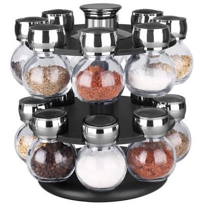 Home Basics 16 Piece Revolving Spice Rack, Black