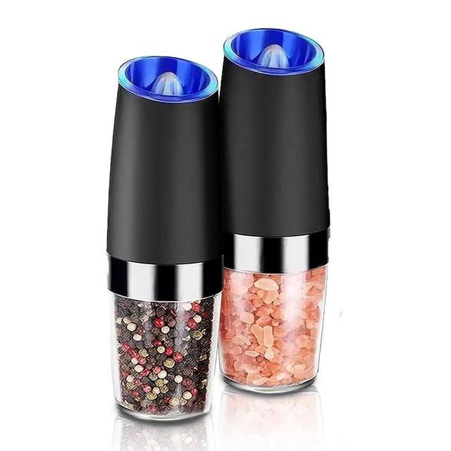 Electric Black Pepper and Salt Grinder Set - 2 Pack, Blue LED Light, Adjustable Coarseness, One-Hand Automatic Operation"