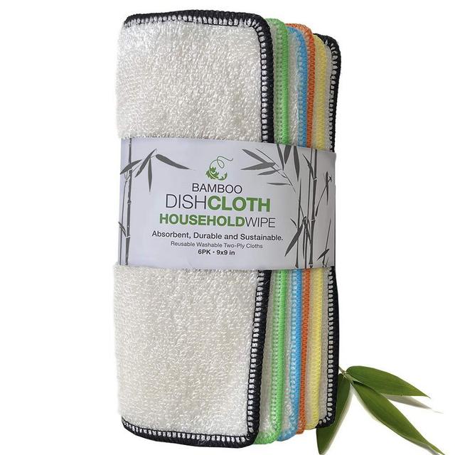 Whiff Bamboo Dish Cloths & Kitchen Wipes, 6 Washable, Reusable, Absorbent, Sustainable, Durable, Dish Rags, Replace Your Sponge (9X9BDC)
