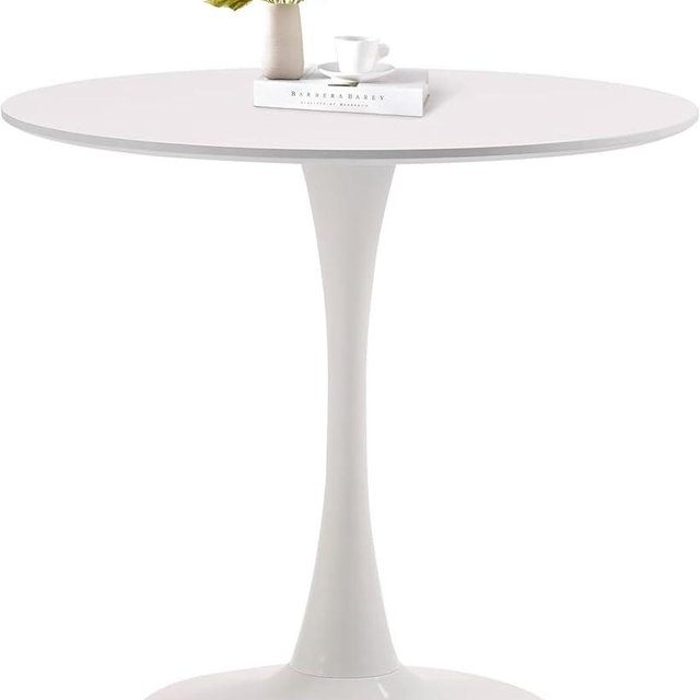 TUOMUR White Round Dining Table, 31.5" Tulip Table Kitchen Round Dining Table for 2-4 People with MDF Table Top and Metal Pedestal Base, Mid-Century Leisure Table for Home, Dining Room, Cafe