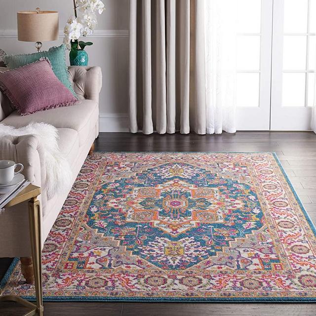 Nourison PSN20 Passion Persian Colorful Teal Multicolor Area Rug 3'9" X 5'9", 4' x 6'
