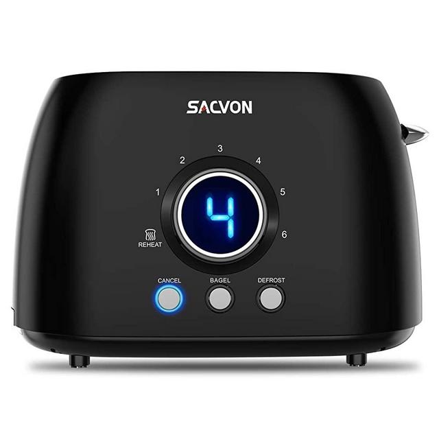 Toaster 2 Slice, SACVON Retro Black Toaster,1.5 Extra Wide Slots, Stainless Steel Toaster, Bagel,Defrost,Reheat,Cancel Function, 6 Shade Settings, Digital Timer, Removable Tray, Matte black