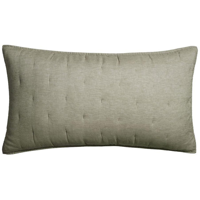 Belgian Flax Linen Tufted Quilted Sham, Loden, King, Set of 2