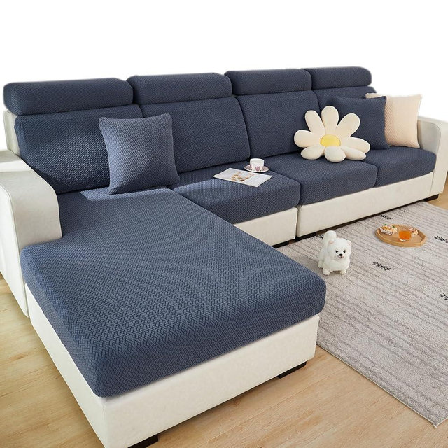 Yoovat Couch Cushion Covers for Sofa Couch Covers Wear-Resistant Universal Sofa Cover Washable Stretch for Sectional Slipcovers (Texture-Gray Blue,Chaise Cover)