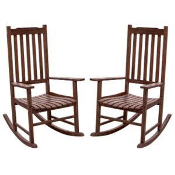 Flamaker Acacia Wood Patio Rocking Chair Set of 2, High Back and Widen Armrest for Adults, Solid Wood Porch Rocking Chair for Lawn, Garden, Backyard (Brown)