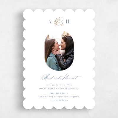 White Scalloped Wedding Invitation - Olmo Frame