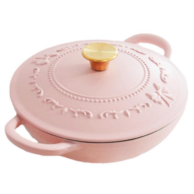3 Quart Enamel Cast Iron Dutch Oven With Handles And Lid, 3.8 Qt Pink Cast Iron Skillet, Enamel Shallow Cookware Braising Pan For Casserole Dish, Crock Pot Covered With Cast Iron