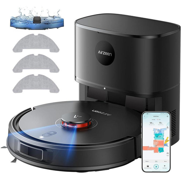 Robot Vacuum and Mop, Self-Emptying Robot Vacuum Cleaner with 6000Pa Suction, Laser Navigator with Smart Mapping Robotic Vacuums, 150Mins Runtime,Schedule,App Alexa Control for Carpet/Pet Hair,Q10 pro