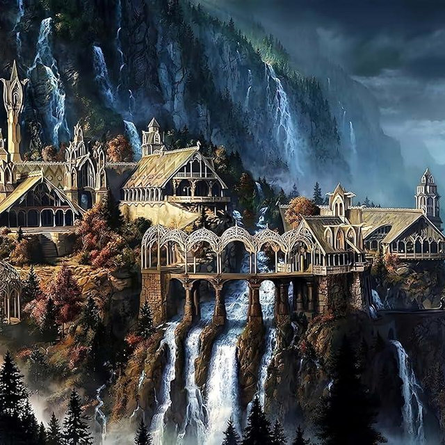 Moruska Fantasy Puzzles for Adults 1000 Piece - Waterfall Castle - Movie Scene Middle Earth Jigsaw Puzzle Cool and Difficult 1000 Pieces Adult Puzzles