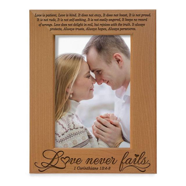 KATE POSH - Love Never Fails - 1 Corinthians 13:4-8 - Wood Picture Frame (5x7-Vertical)