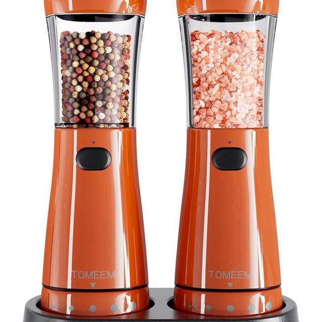 Electric Salt and Pepper Grinder Set with Storage Base, Stainless Steel Rechargeable Salt and Pepper Grinder Set with 4.5 oz Large Capacity, 1.8" Wide Mouth, Adjustable Coarseness, Ideal for Kitchen